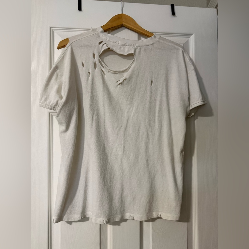 We The Free Rubi Distressed Ivory Short Sleeve Pocket Tee by Free People - Picture 2 of 4